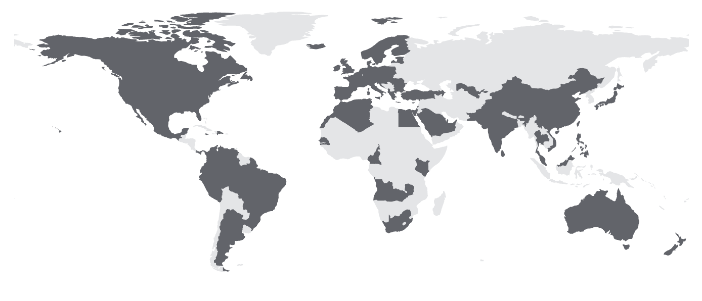 a world map with kaviapps clients location marked on it